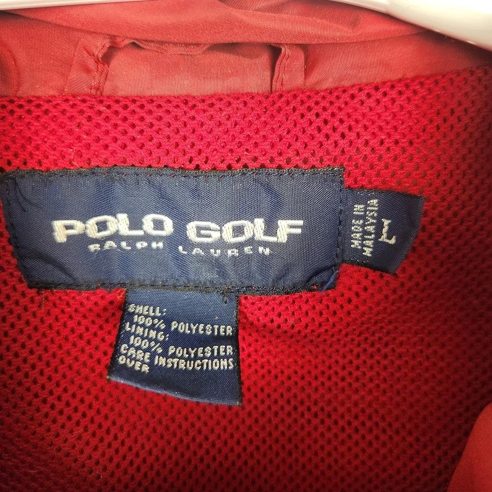 Polo Golf Ralph Lauren Jacket Mens‎ Large Red Packable Hood Windbreaker Full Zip